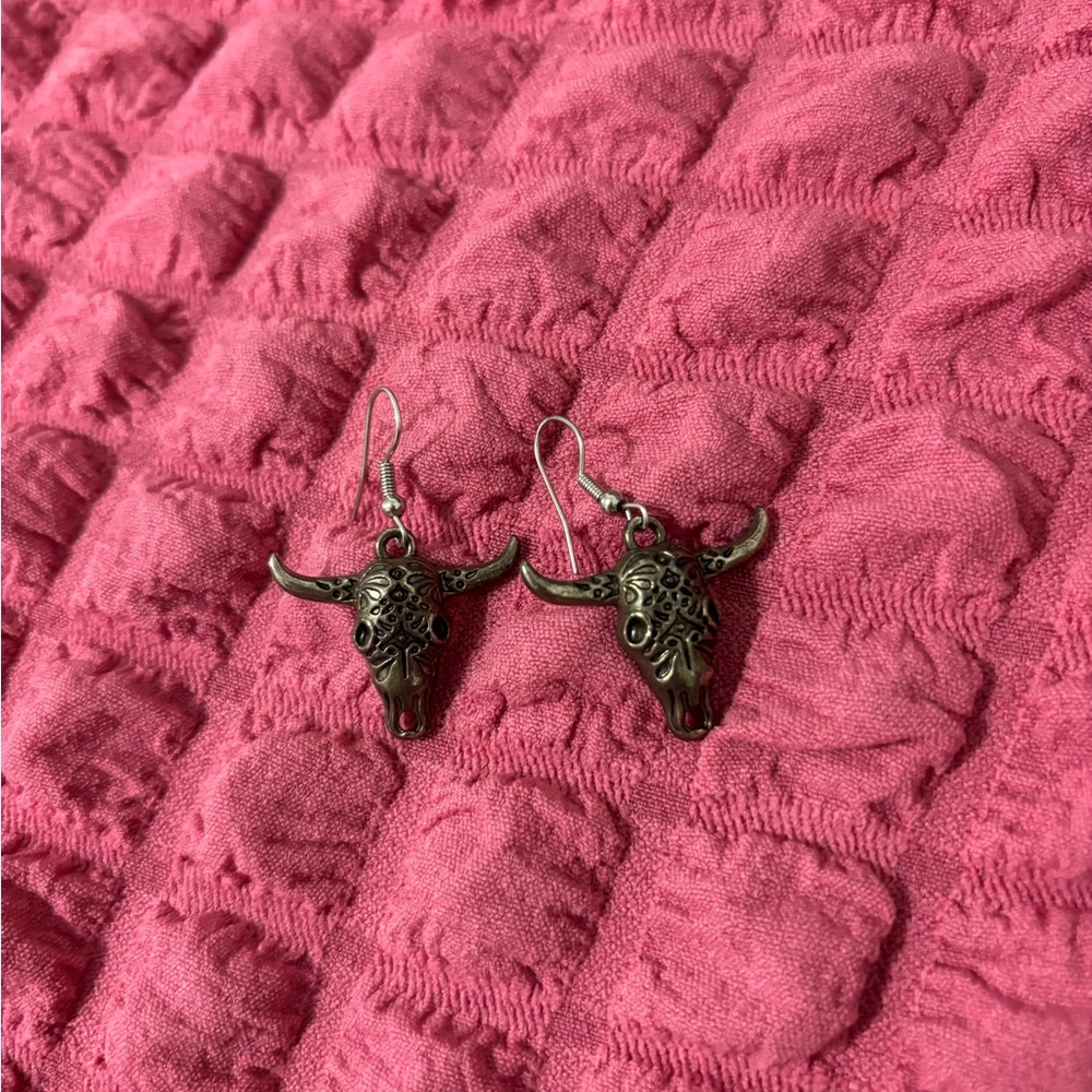 Bull Skull Dangle Earrings